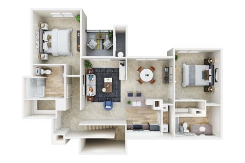 Floor plan for 2 beds, 2 baths, 1072 sqft